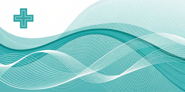 Шпалери Анотація хвиль бірюзового кольору з символом медичного хреста та плавними лініями 4K