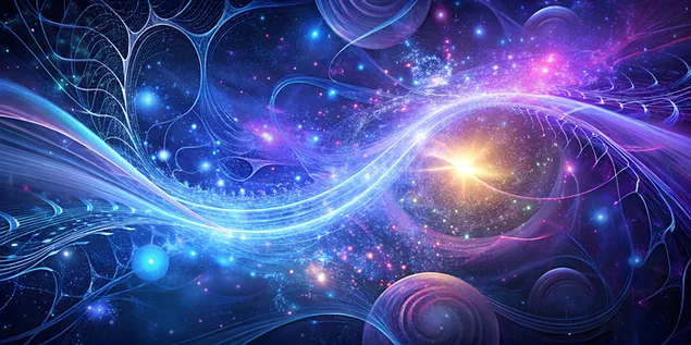 Malla de tecnologia abstracta amb partícules brillants i corbes de degradat 4K fons de pantalla