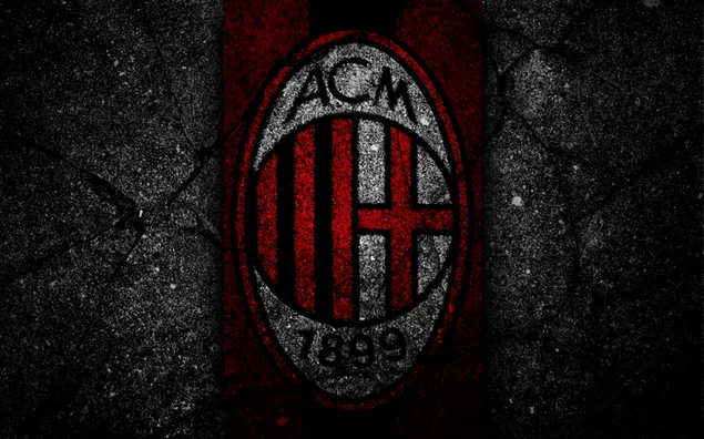 ac milan fussballclub logo a schwaarz waiss a rout teamfaarwen op donkel mauer eroflueden