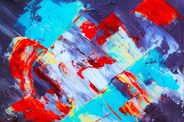 Acrylic painting in red colors and blue hues