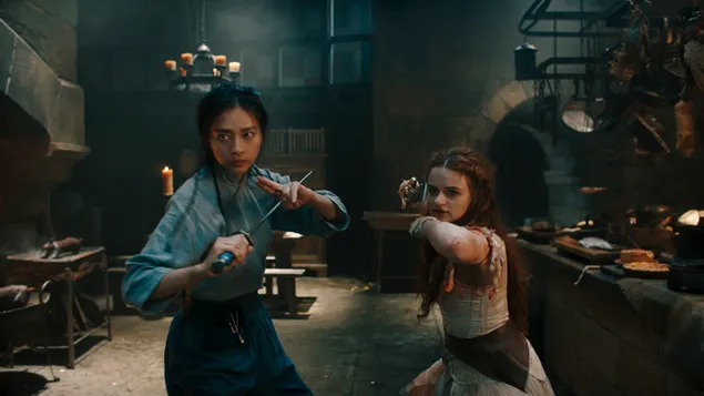 Action scene of two beautiful actresses from the movie Princess.