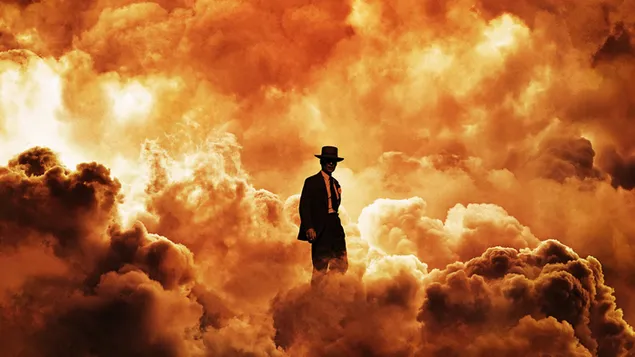 Acteur met hoed in vuur en mist Oppenheimer filmposter