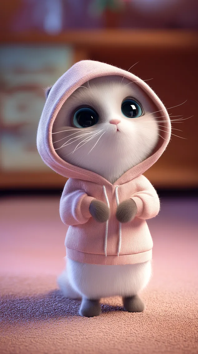 charivna kishka v kapyushoni z shiroko rozplyushchenimi ochima zavantazhiti