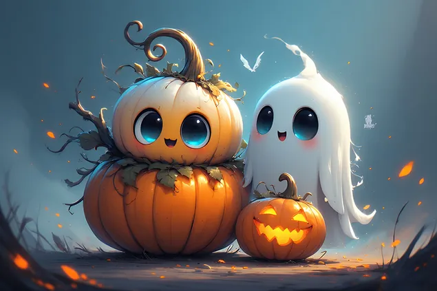 cartoon kurbisgeescht hybridfigur, spillerescht kawaii halloween design eroflueden