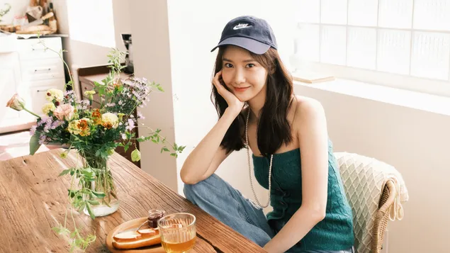 'Yoona' tersenyum comel dari Generasi Gadis (Kugiran Kpop) 4K kertas dinding