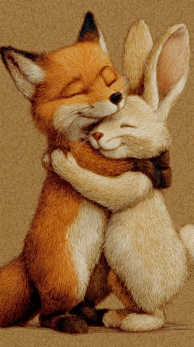 Léif texturéiert Zeechnung vu Fuuss a Kanéngchen Kuschelen HD Tapeten