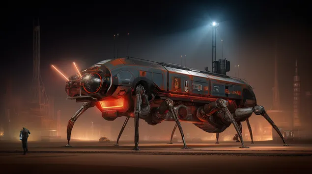 산업지대의 첨단 기계식 곤충 운반차 2K 배경화면