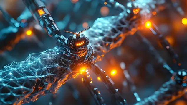 Gevorderde nanotegnologie-bots in 'n sintetiese weefselraamwerk 8K muurpapier