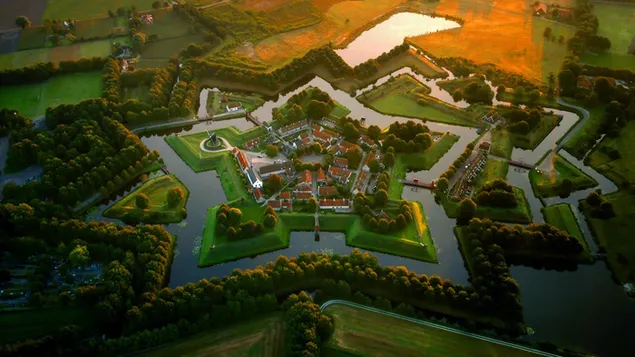 Luchtfotografie van eiland, Nederland 2K achtergrond