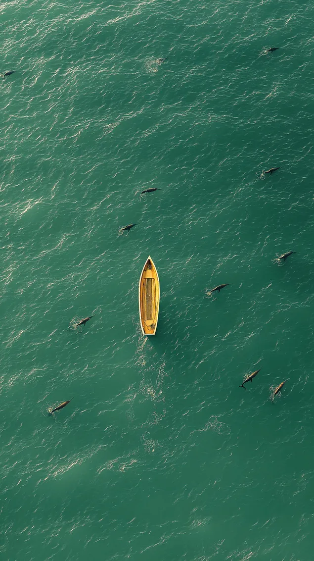 luchtfoto lege boot omringd door vinnen open waterzee download