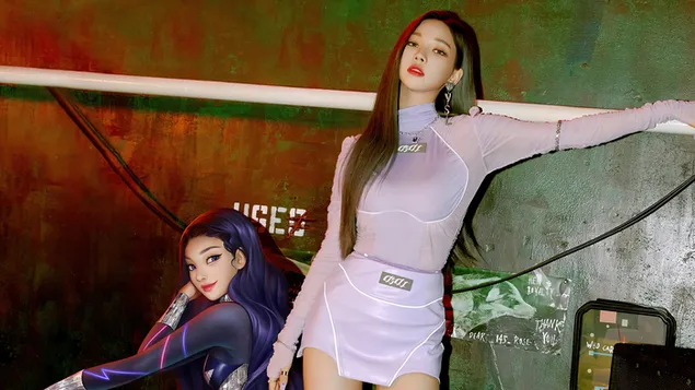 קארינה של Aespa עם Char Virtual. ב-'Black Mamba' MV Shoot (2020) 4K טפט