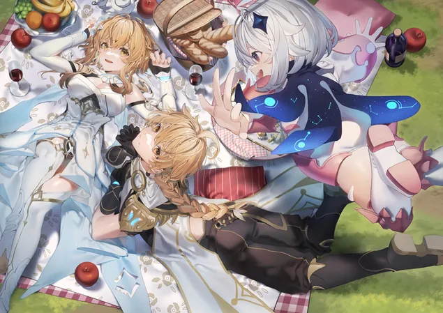 Aether & Barbara'nın piknik partisi | Ganshin Etkisi 4K duvar kağıdı