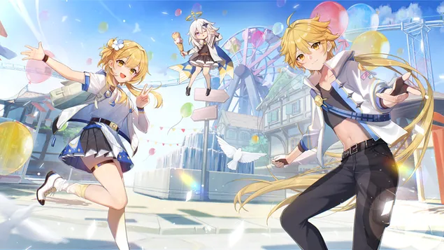 Aether & Lumine eğlence parkında birlikte | Ganshin Etkisi 6K duvar kağıdı