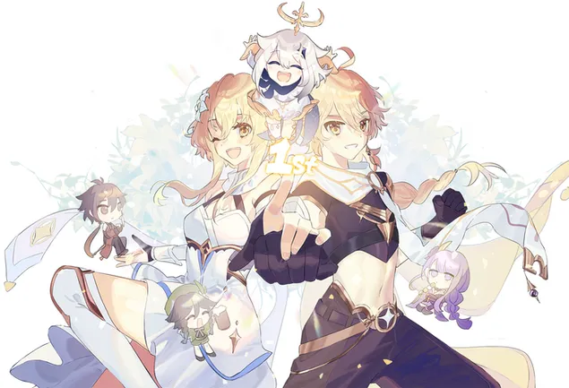 Aether & Lumine & küçük kahramanlar takımı | Ganshin Etkisi HD duvar kağıdı