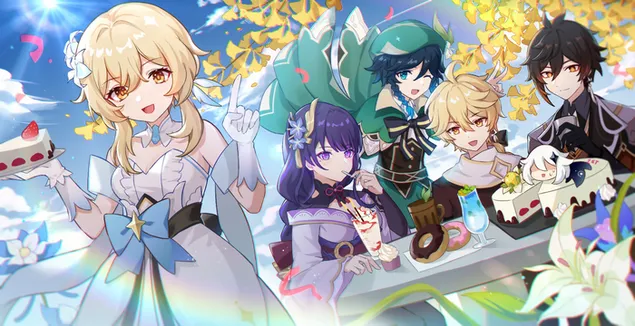 Aether'in doğum günü partisi eğlencesi | Ganshin Etkisi 2K duvar kağıdı