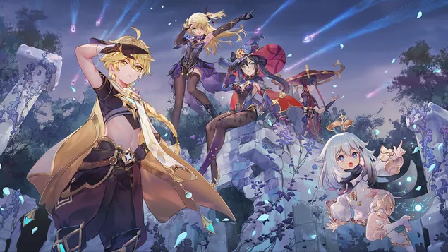 エーテル＆チャンプガールズ-原神インパクト（アニメビデオゲーム） 4K 壁紙