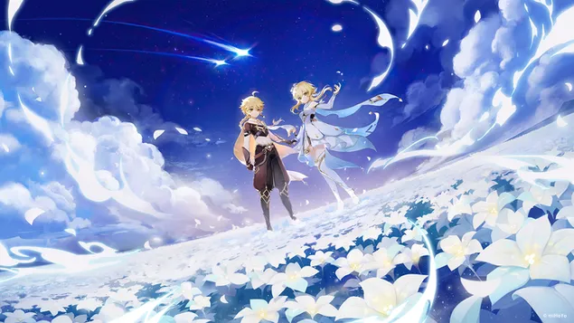 Äther mit Lumine | Genshin Impact (Anime-Videospiel) 4K Hintergrundbild