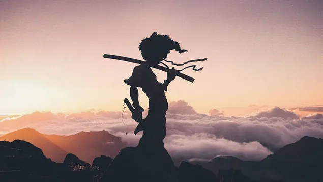 Pemandangan bayangan gelap Afro Samurai 4K wallpaper
