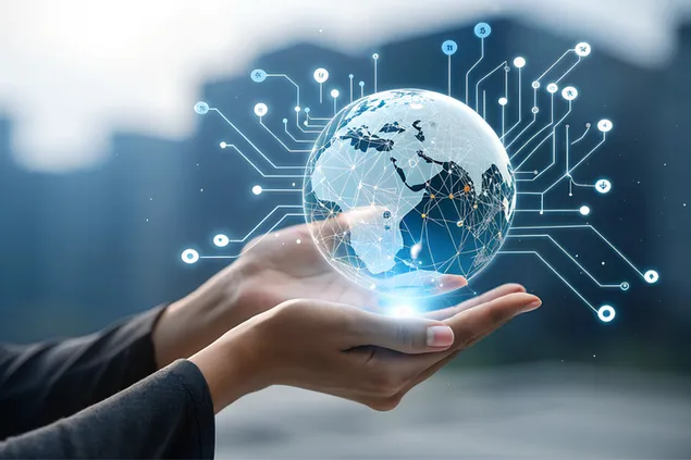 AI verbindt de wereld en verenigt wereldwijd bedrijven en technologie 4K achtergrond