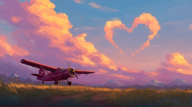manzara uzerindeki canli gokyuzunde kalp olusturan ucak indir