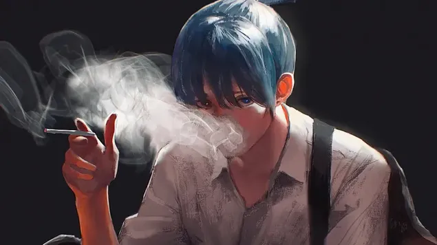 Aki Hayakawa smoking art from Chainsaw man anime