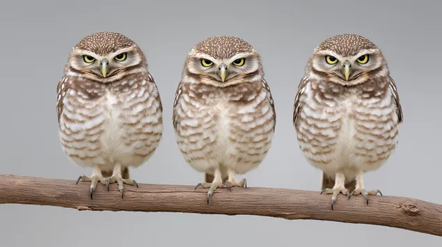 משפחת ינשופים ערניים יושבת זה לצד זה על עץ פשוט 2K טפט