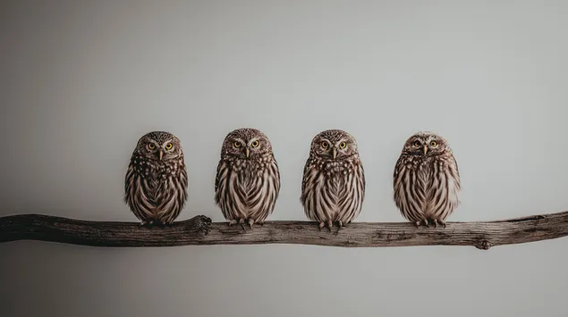 Upozoravajuće sove smještene jedna pored druge na jednostavnom drvetu 2K pozadina