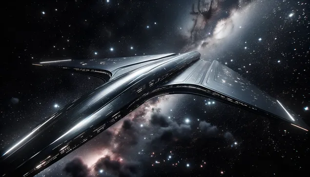 Fremmed rumskib, der flyver i det fjerne rum 2K baggrundsbillede