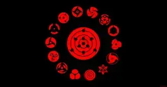 toda a fonte preta sharingan 8K papel de parede