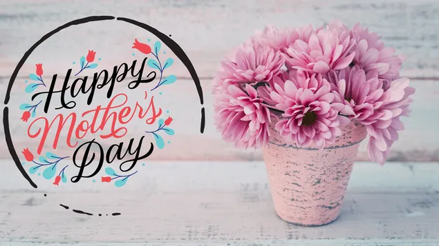 Alles Gute zum Muttertag - Rosa Blumen auf einem rosa Topf