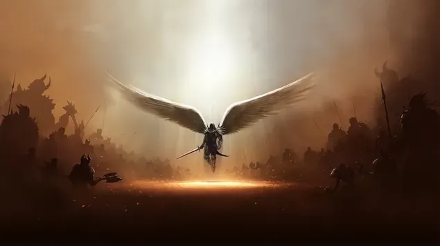 Alone Angel Warrior In Frount Of Big Army 2K wallpaper