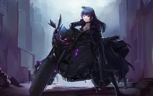 Viena anime meitene, kas sēž uz sava sporta velosipēda 4K fona tapete