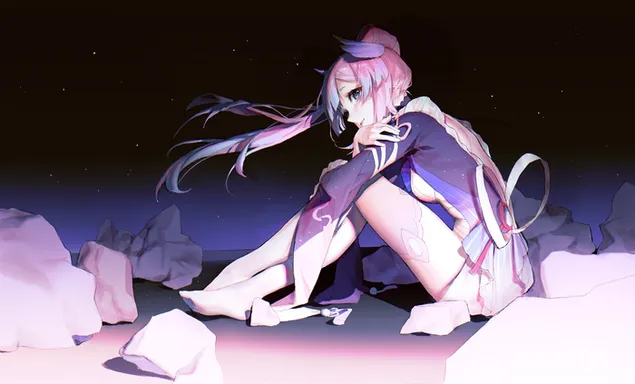 อนิเมะสาวสวยคนเดียวที่รอใครสักคน | ผลกระทบกันชิน 4K วอลเปเปอร์