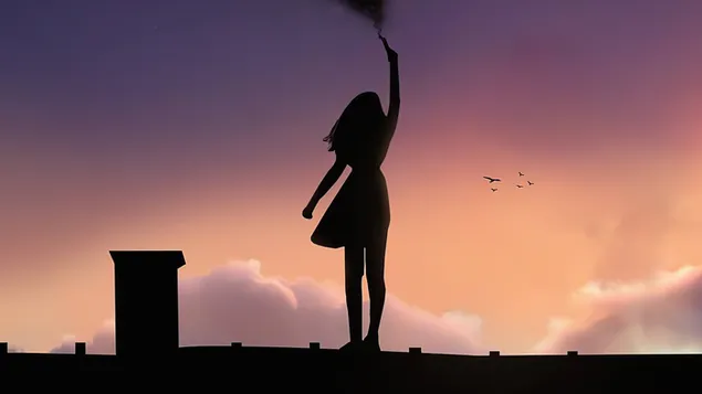 어두운 저녁을 즐기는 혼자 소녀 4K 배경화면