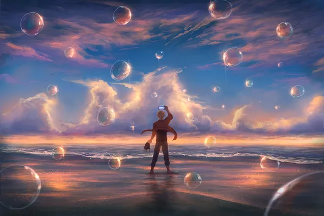 Sendirian Guy mengabadikan alam mendung di ponselnya 4K wallpaper