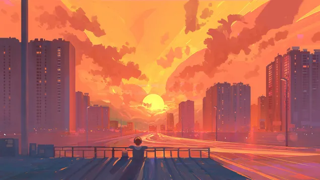 Alleen man hete zonsondergang 4K achtergrond