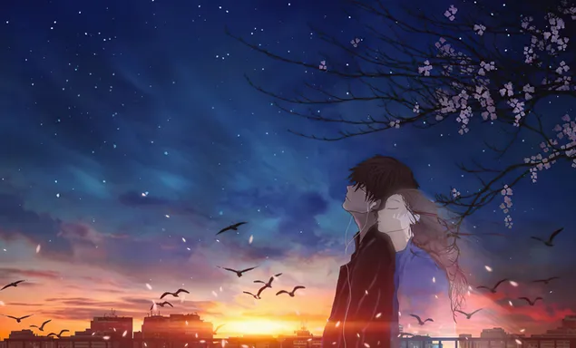 وحده | يفقد الرجل حبها أثناء استماعه للموسيقى أمام غروب الشمس الطبيعي 4K خلفية