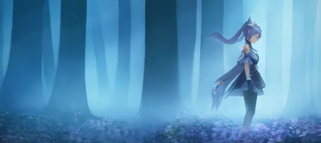 Taustakuva Yksin Keqing metsässä 2K