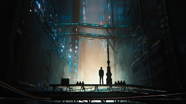 Tapeta Sám muž na futuristickém temném městě 4K