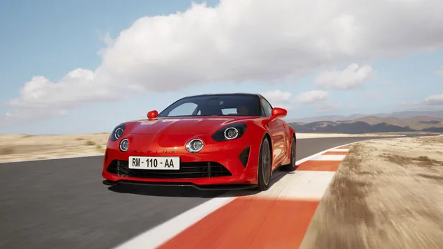 Alpine A110 S 2022 orangefarbene Vorderansicht 4K Hintergrundbild