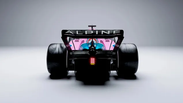 Muat turun Pandangan belakang kereta baharu Alpine A522 Formula 1 2022 warna merah jambu