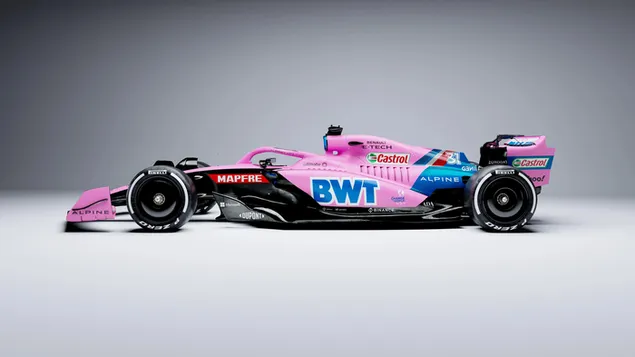 Alpine A522 Fórmula 1 2022 coche nuevo color rosa vista lateral