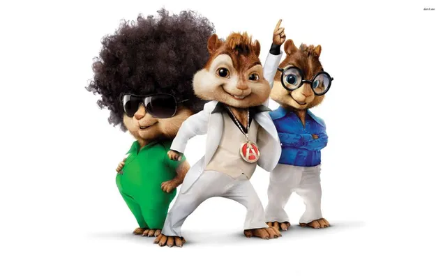 فيلم ألفين والسنجاب سنجاب لطيف في فستان أخضر أبيض وأزرق 2K خلفية