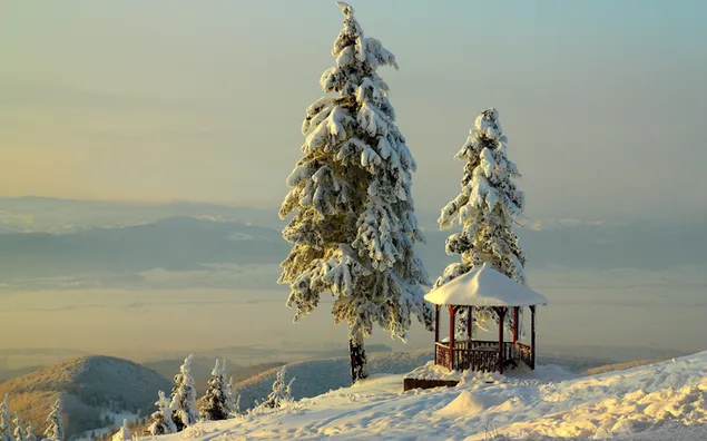 Impresionante vista del invierno desde las montañas. HD fondo de pantalla