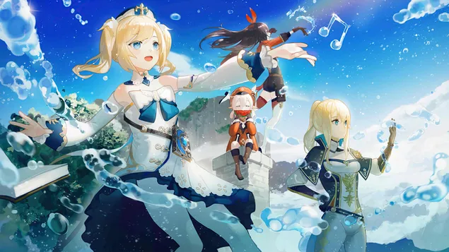 Шпалери Ембер і Барбара з Джин і Клі - Genshin Impact (аніме-відеогра) 8K