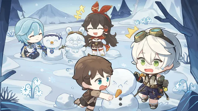 Amber y sus amigas hacen un muñeco de nieve juntas | Impacto Genshin descargar