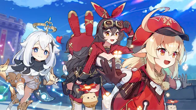 Amber with Paimon & Klee - Genshin Impact (Anime Video Game) 4K wallpaper