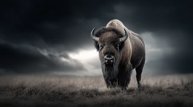 amerikaanse bizons staan   krachtig in een prairielandschap download