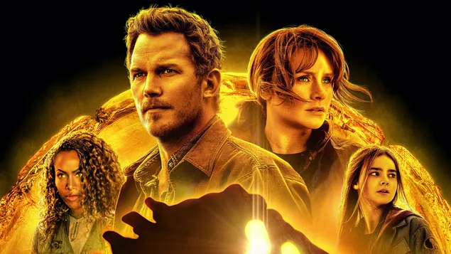 Imej poster filem pengembaraan fiksyen sains Amerika Jurassic World Dominion 2K kertas dinding
