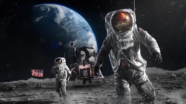 Amerikaanse astronauten lopen op de maan download